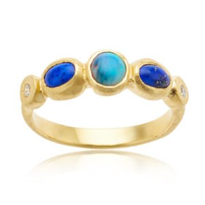 Cleo Ring with Opal, Lapis, and Diamond