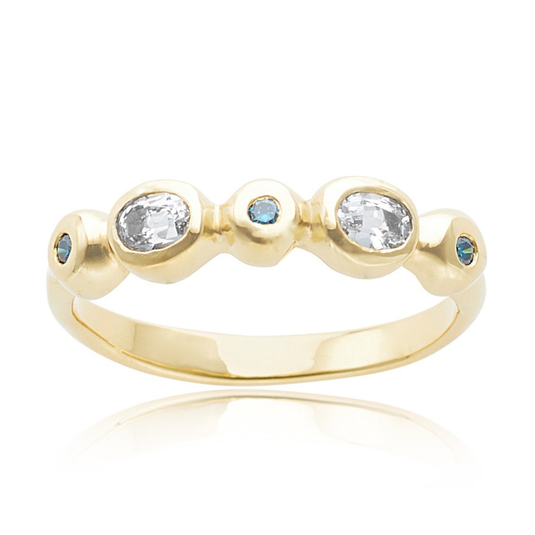 Jennifer Ring with White Sapphire and Teal Diamond